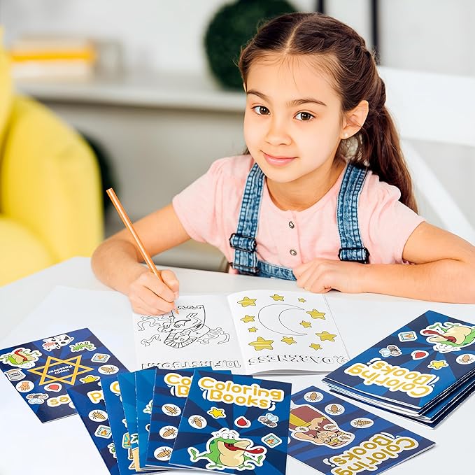 X1zuue 48Pcs Passover Coloring Books for Kids Bulk Ten Plagues Mini Coloring Booklet Pesach Jewish Holiday DIY Educational Art Drawing Book with for Jewish Pesach Seder Party Favors Goodie Bag Filler