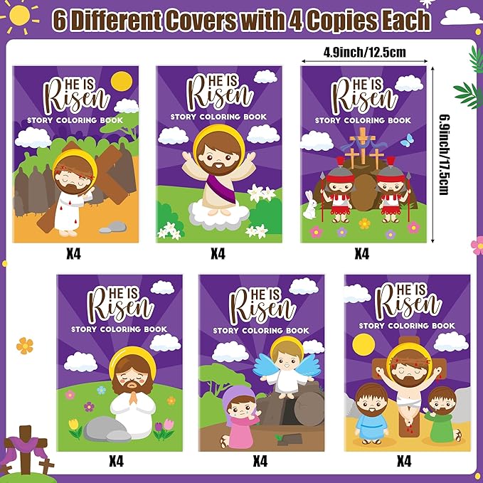 He is Risen Coloring Books for Kids - 24Pcs Bulk Easter Story Mini Coloring Booklet Religious DIY Art Drawing Book for Toddlers Spring Easter Holiday Party Goodie Bags Stuffers Sunday School Classroom