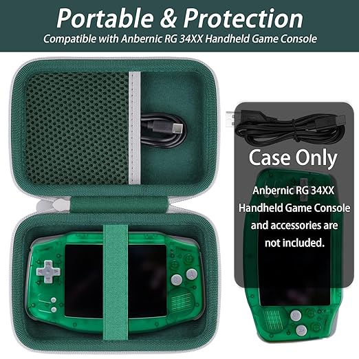 khanka Hard Travel Case Replacement for Anbernic RG34xx Handheld Game Console,Case Only. (Green)