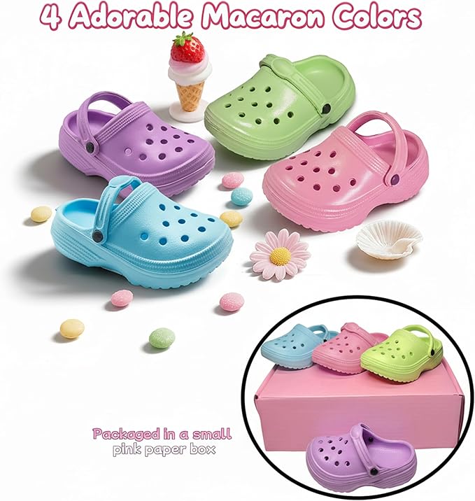 4 Pairs Classic Clogs for 18" Dolls - Macaron Color EVA Slip-On Shoes,Fits Most 18" Dolls,Dress Up Gift Set