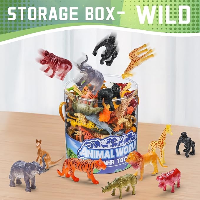 Yeonha Toys 60 Piece Mini Zoo Animal Toy with Gift Box, Realistic Small Plastic Animal Figure Sensory Bins, Jungle Party Favors, Cupcake Topper, School Education, Birthday Gifts for Kids Toddlers