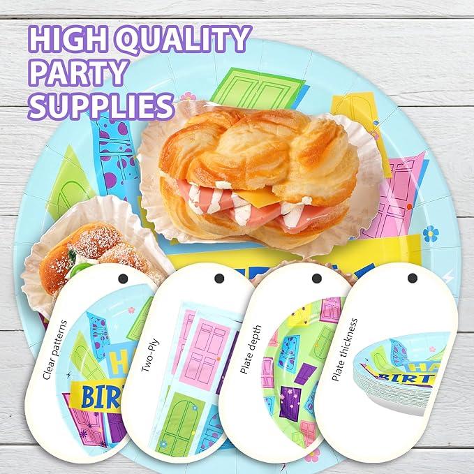 96Pcs Monster Birthday Party Supplies Colorful Door Party Plates and Napkins Disposable Monster Themed Tableware Set for Kids Birthday Baby Shower Decorations, Serves 24