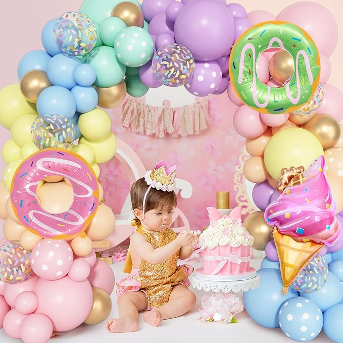 Pastel Donut Balloon Arch Garland Kit, 162pcs Donut Two Sweet One Birthday Party Supplies Girl Pastel Sprinkle Confetti Candy Ice Cream Foil Balloons for First Birthday Party Baby Shower Decorations