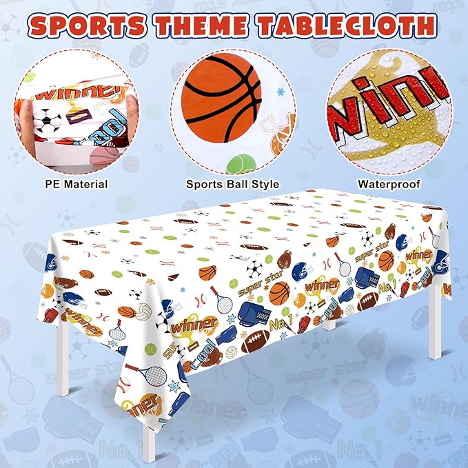 Winrayk 130Pcs Sports Birthday Party Decorations Supplies Sports Balloon Arch Backdrop Tablecloth Football Soccer Baseball Glove Basketball Volleyball Balloon Kid Sport Themed Birthday Party Supplies