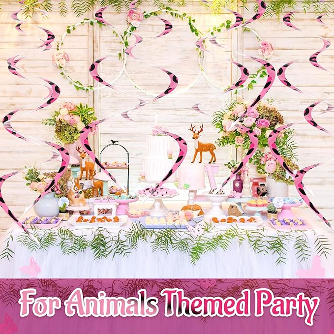 Boao 15 Pcs Cheetah Party Supplies Leopard Hanging Swirls Whirls Animal Print Party Decorations Cheetah Whirls for Birthday Baby Shower Jungle Animal Themed Graduation Wedding Celebration(Pink)