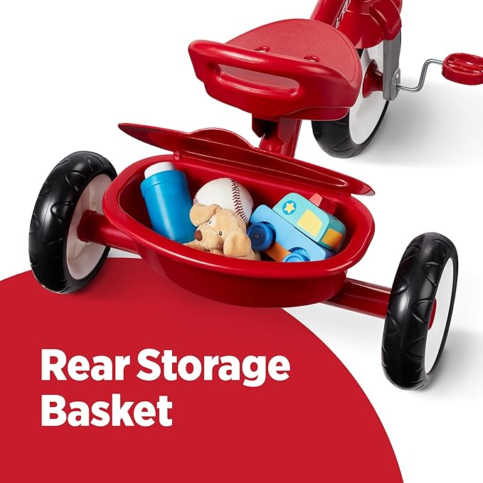 Radio Flyer Red Rider Trike, Ages 2.5-5, Adjustable Seat, Steel Construction, Quiet Ride Wheels, Storage Bin, Comfort Grip Handlebars, Tricycle for Toddlers, Amazon Exclusive
