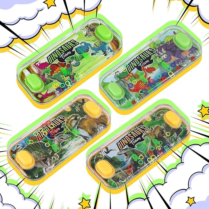SevenQ Handheld Water Games, 4 Packs Dinosaur Theme Water Toss Ring Game Aqua Toy Water Ring Game for Kids Stocking Stuffers