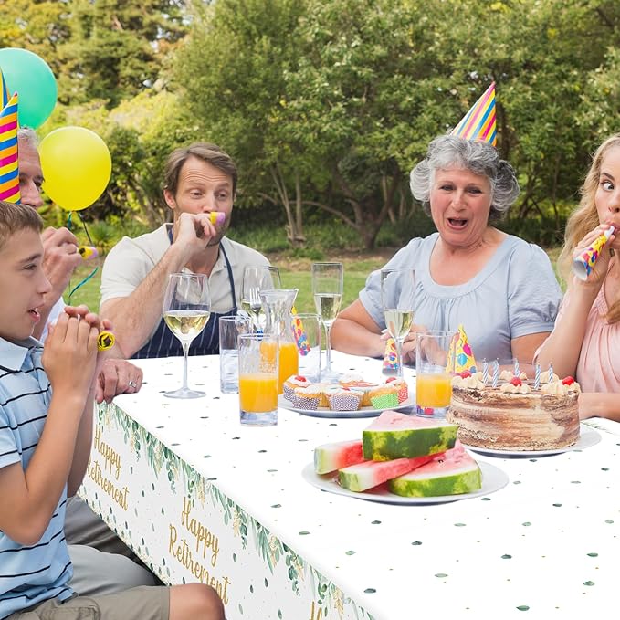 3Pcs Sage Green Retirement Party Supplies Greenery Happy Retirement Party Tablecloths Gold Green Going Away Parties Decorations Table Covers for Men Women Coworker Goodbye Parties Favors 107 x 54 Inch