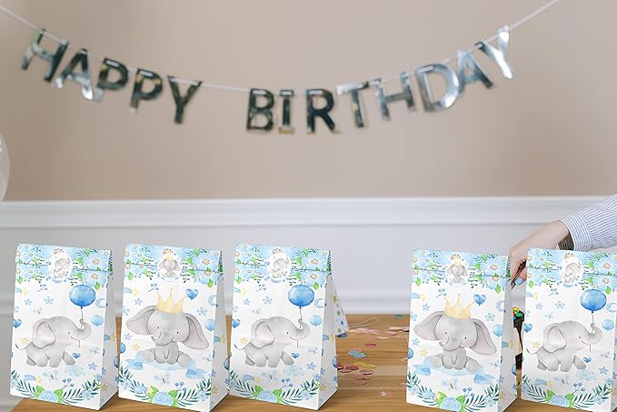 24 PCS Elephant Party Favor Bags with Stickers - Elephant Party Candy Bags – Elephant Goodie Gift Treat Bags Elephant Themed Birthday Party Supplies