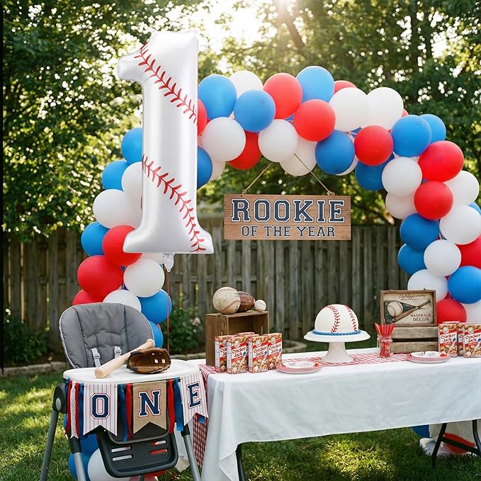 Jenaai Baseball Number 1 Balloons 40 Inch Baseball Theme Birthday Party Decorations Large Foil Balloons for Birthday Baby Shower Party Backdrop Celebration Supplies