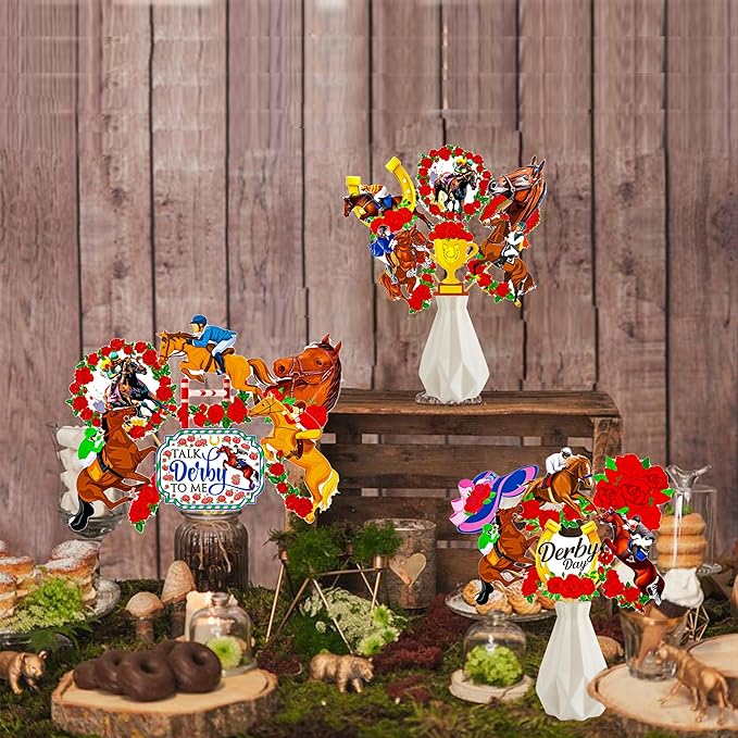 Derby Horse Centerpiece Sticks 25pcs Horse Racing Table Decorations Derby Party Decorations Derby Party Supplies for Horse Racing Party Talk Derby to Me Party Supplies