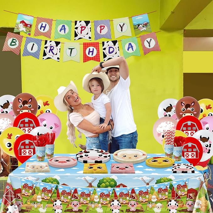 Farm Birthday Decorations -181 Pcs Farm Birthday Party Supplies serves 20, Farm Animal Tableware Set