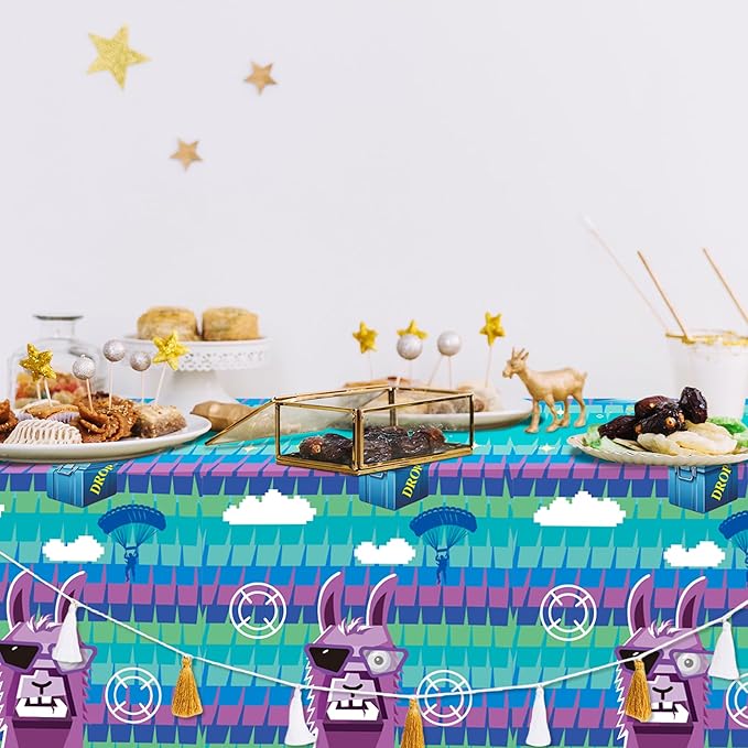 Llama Theme Party Tablecloth 3 PCS, Plastic Disposable Video Games Table Cover for Game Fans Birthday Party Decorations Supplies, 86.6 x 51.2in