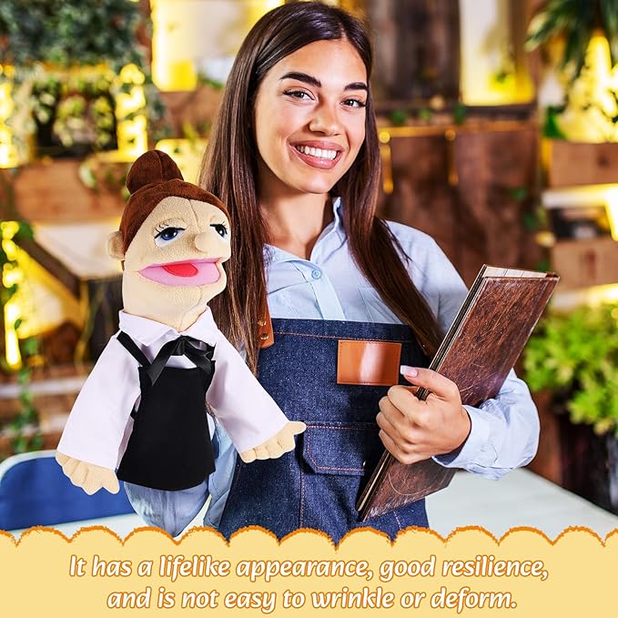 Role Play Hand Puppets Hand Plush Chef Doctor Fireman Pirate Detective Athlete Nurse Worker Hand Puppet Toys Puppets for Kids Storytelling Imaginative Pretend Play Teaching Preschool(Waiter)