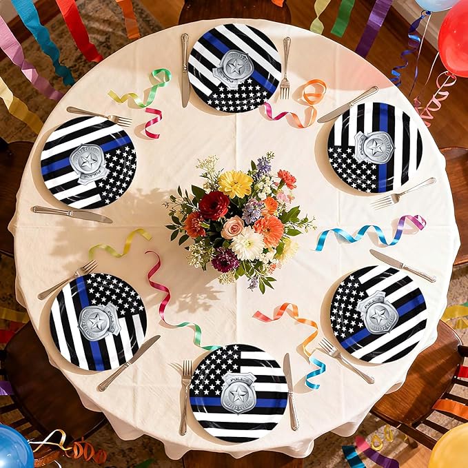 50 Pcs Police Academy Graduate Paper Plates 9" Blue Line Police Retirement Dessert Plates Disposable Congrats Officer Party Supplies for Law Enforcement Cop Graduation Promotion Party Decorations
