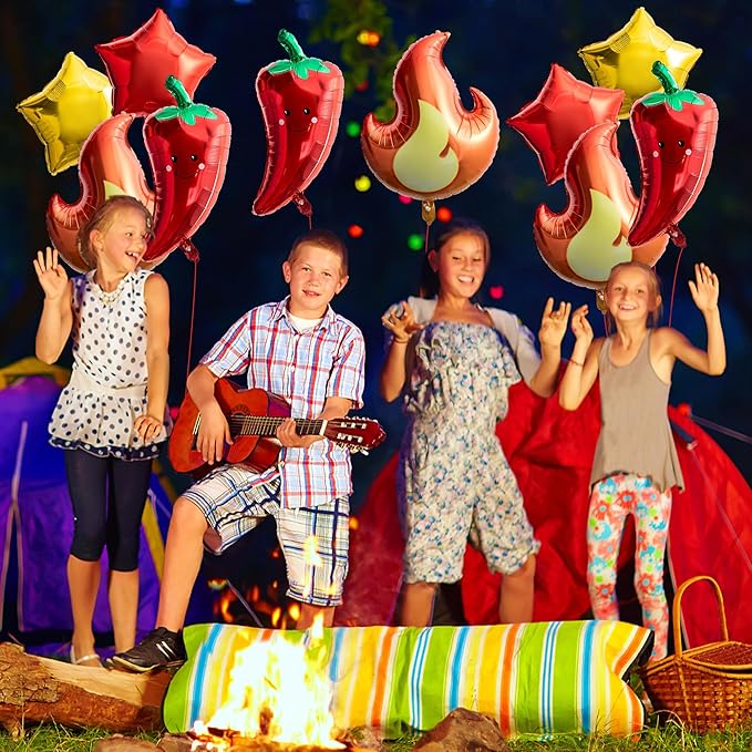 Xqumoi Chili Fire Foil Balloons Cook Off Contest Party Decoration, 8Pcs Chili Pepper Flame Aluminum Balloon Contest Tasting Competition Cinco De Mayo Mexican Fiesta Birthday Party Festival Supplies