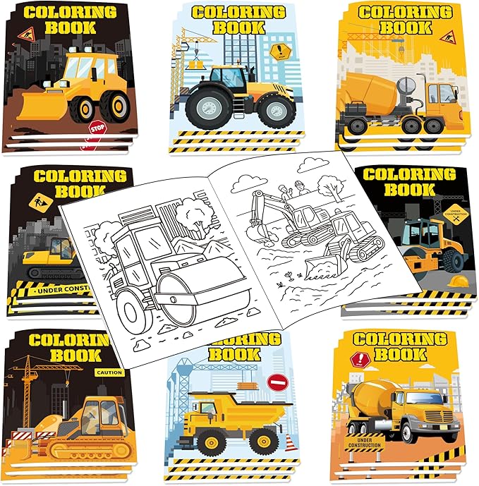 Lyosehy 24PCS Coloring Books Construction Trucks Theme Party Favors Construction Trucks Coloring Books Bulk Building Theme Including Dump Trucks Diggers Cranes Tractors