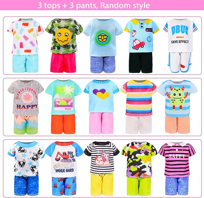 25 Pcs 5.3 Inch Doll Clothes Suitcase Accessories 4 Dresses 3 Tops and Pant Outfits 3 Swimsuits 1 Luggage 3 Shoes 11 Travel Accessories Glasses for 5.3 Inch Dolls(Doll NOT Include)