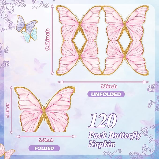 120 Pcs Butterfly Paper Napkins Bulk Disposable Cocktail Paper Napkins Dinner Table Disposable Guest Napkin for Butterfly Party, Baby Shower Wedding Birthday Party Supplies