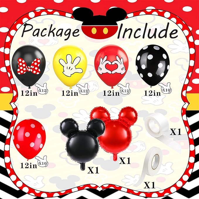 Black Red Yellow Balloon 64Pcs 12 Inch，Cute Print Balloons for Cartoon Themed Birthday Party Decorations Boys Girls Gatherings Party Supplies