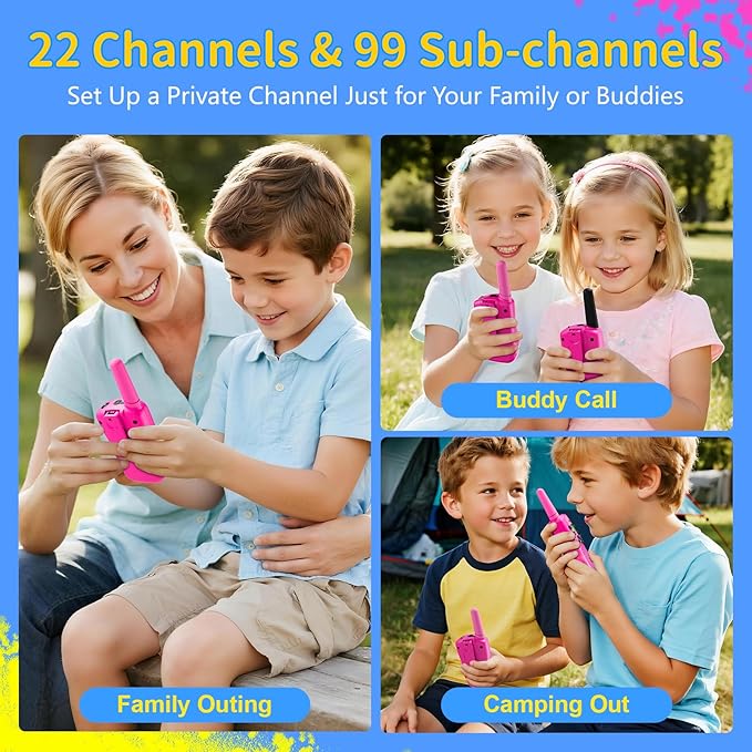 Walkie Talkies for Kids Toys, Easter Basket Stuffers for Girls Ages 4-6, Pink Walkie Talkie with 3 Miles Range for Outdoor & Camping, Birthday Gifts for Girls 3 4 5 6 7 8 9, Ages 6-8