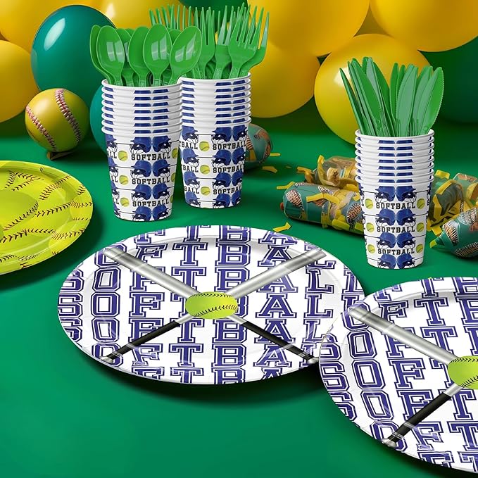 Softball Party Decorations Set - Unique Softball Party Plates, Cups, Napkins, and Cutlery for an Exciting Celebration - Disposable and Stylish Softball Party Supplies for Birthdays and Events