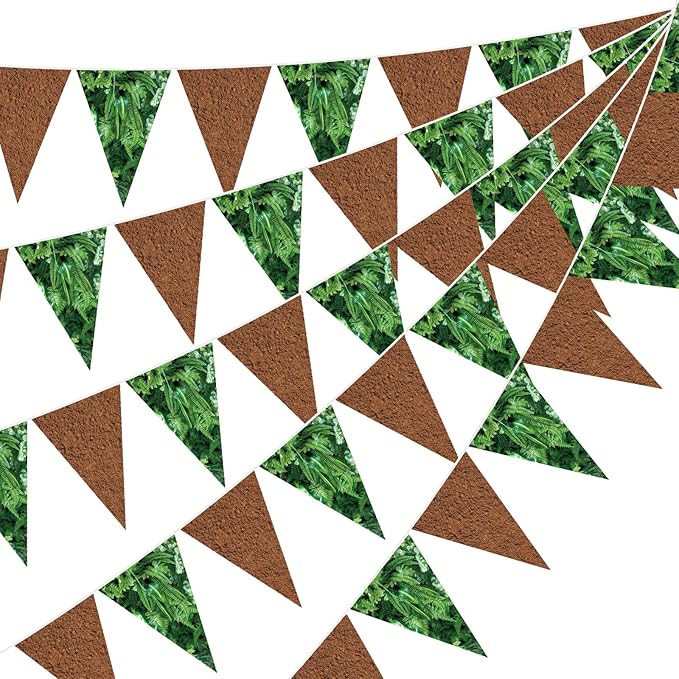 HESTYA 5 Pieces 49 Feet Dinosaur Pennant Banner Jurassic Party Decoration Forest Path Dinosaur Triangle Flags Bunting Banners for Woodland Dino Jungle Birthday Party Decor Indoor Outdoor Supplies