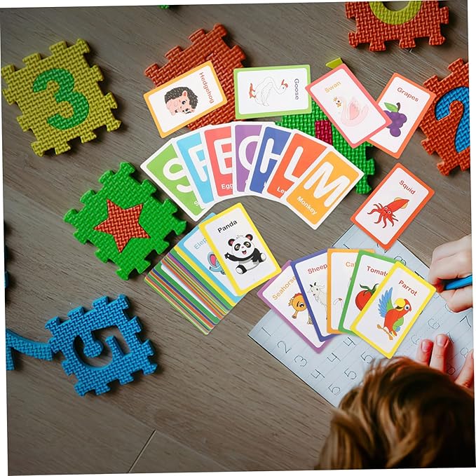 Vaguelly Flash Cards for Early Education with English Alphabet Numbers and Shapes Safe Learning Cards for Boys and Ages Enhancing Language and Cognitive Skills