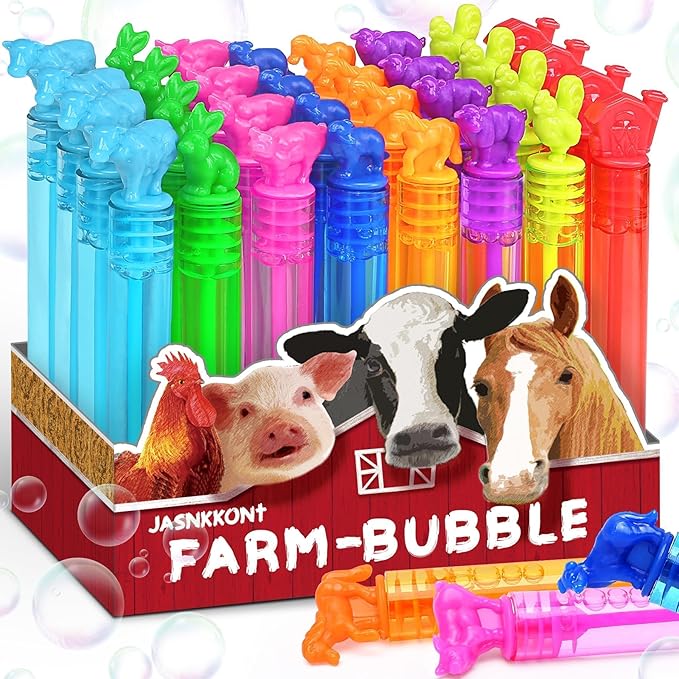 32Pcs Animal Farm Bubbles with Gift Box, Party Favors for Kid, Mini Dog/Horse Bubble Wands Bulk, Birthday Decoration, Pinata Filler, Goody Bag Stuffers Supplies, Carnival Prizes, Classroom Gift Toy