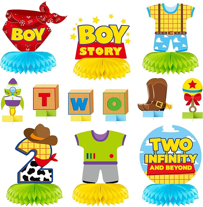 Boy Story Honeycomb Centerpieces - 12PCS Boy Story Two Infinity and Beyond Birthday Party Honeycomb Centerpieces Boys 2nd Party Table Decoration Boys Story 2nd Table Topper for Birthday