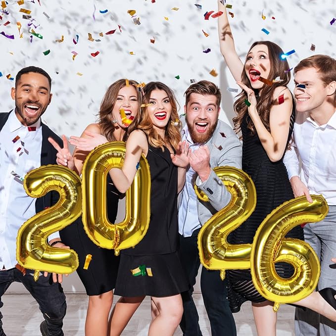 KALOR 16 Inch 2026 Gold Foil Number Balloons, 2026 New Years Decorations for 2026 Happy New Year Eve and Graduations Party Supplies