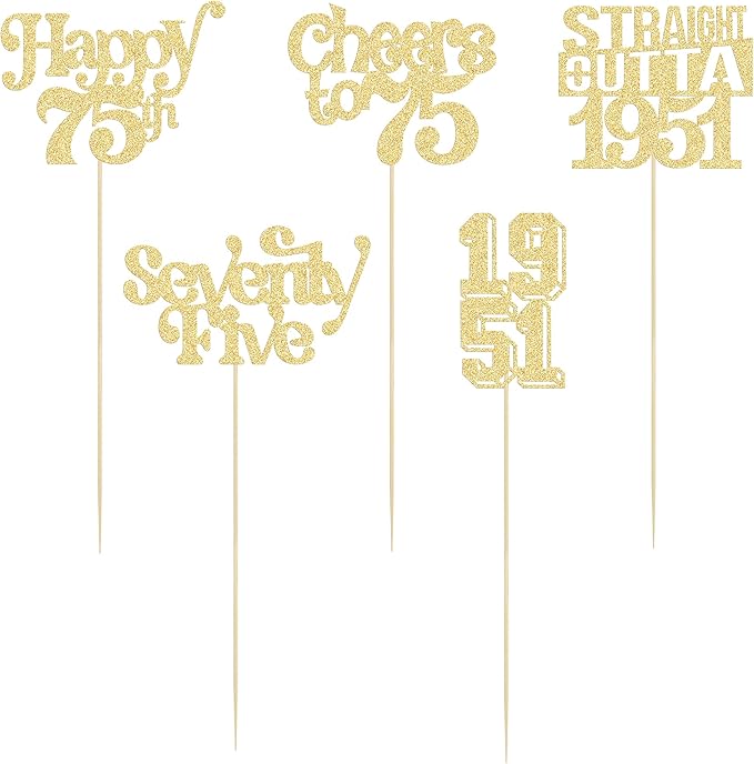 Gyufise 15Pcs Happy 75th Birthday Centerpiece Sticks Seventy Straight Outta 1951 Table Flower Centerpieces Sticks Decorations for Cheers to 75th Birthday Party Supplies Gold
