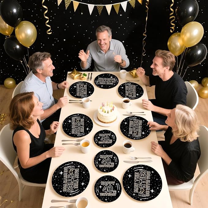 96Pcs May The 40th Be With You Party Decorations Galaxy Stars 40th Birthday Plates and Napkins Sets Happy 40 Years Old Birthday Decorations for Men Women Forty Wedding Anniversary Supplies Serve 24