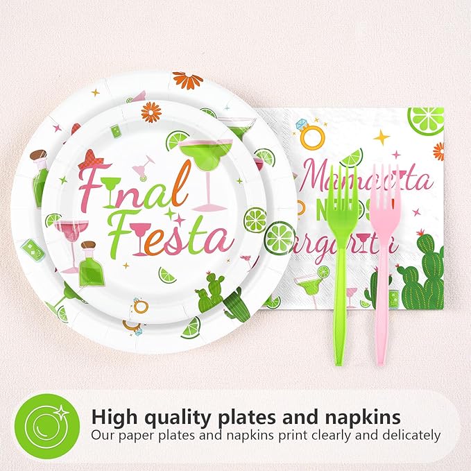 96Pcs Final Fiesta Party Supplies Gimme One Margarita Paper Plates and Napkins Mexican Fiesta Mamacita Needs a Margarita Tableware Sets for Mexican Bachelorette Bridal Party Supplies Serves 24