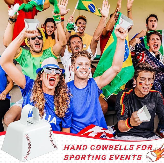 Landhoow 20 Pcs Baseball Cow Bells Noise Maker Metal Cowbell with Handle Novelty Hand Percussion Cowbells for Sporting Events Baseball Games Party Favors Baseball Supplies, 2.95 x 2.36 x 2.95 Inch