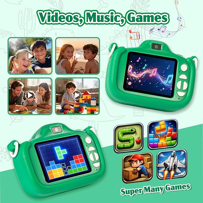 Kids Camera Toys for 3-9 Year Old Girls Boys. 2.4-inch Screen Children's Digital Camera with Fill Light,Christmas/Birthday Gift for Children.Comes with a 64G TF Card, Silicone Protective case/Lanyard