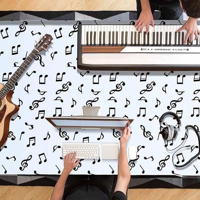 108 x 54 Inch Musical Notes Tablecover Musical Plastic Tablecloth Disposable Table Cover Notes Theme Birthday Party Decoration Supplies(3 Pieces)