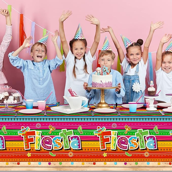 Jectivs 6-Piece Mexican Fiesta Plastic Tablecloth Set, Rectangular, 54 x 108 Inch, All-Season, Waterproof, Durable, for Party, Birthday, Taco Night, Cinco de Mayo Decorations