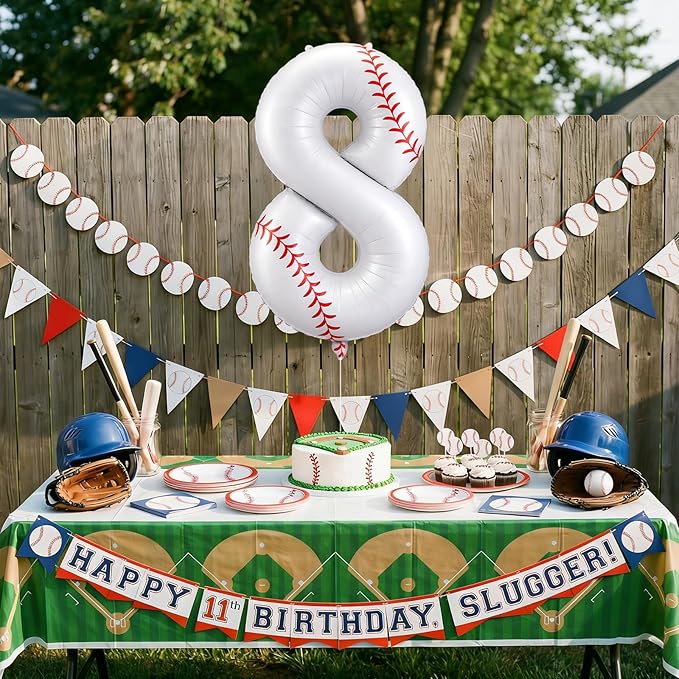 Jenaai Baseball Number 8 Balloons 40 Inch Baseball Theme Birthday Party Decorations Large Foil Balloons for Birthday Baby Shower Party Backdrop Celebration Supplies