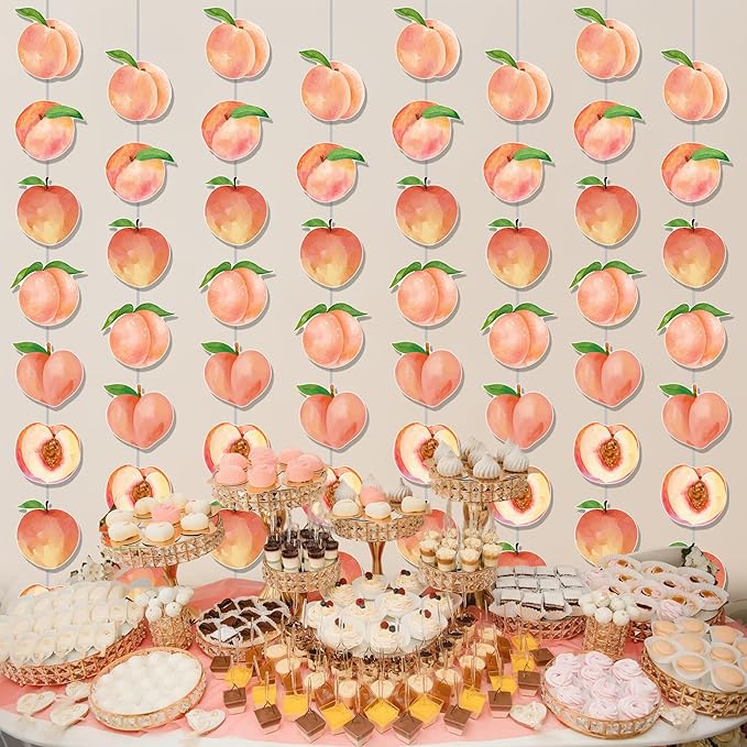 Peach Birthday Party Supplies 8PCS Peach Garlands Sweet as a Peach Decorations Fruit Theme Paper Hanging Garland Banners for Sweet Little is on The Way Baby Shower Wedding Decor