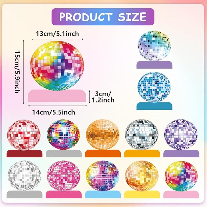 12PCS Disco Ball Centerpieces Disco Ball Party Decorations Colorful Disco Ball Table Decor 70s 80s Theme Music Party Honeycomb Centerpieces for Party Birthday Supplies