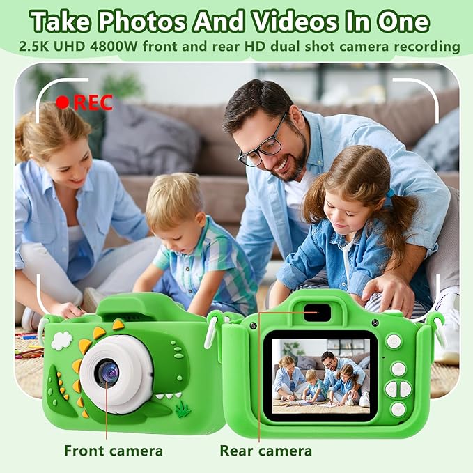 HOMELYLIFE Kids Camera, 1080P HD 2.0" Dual Lens Digital Camera for Kids with 32GB Card, Selfie Toy, Birthday for Girls Boys Ages 3-12