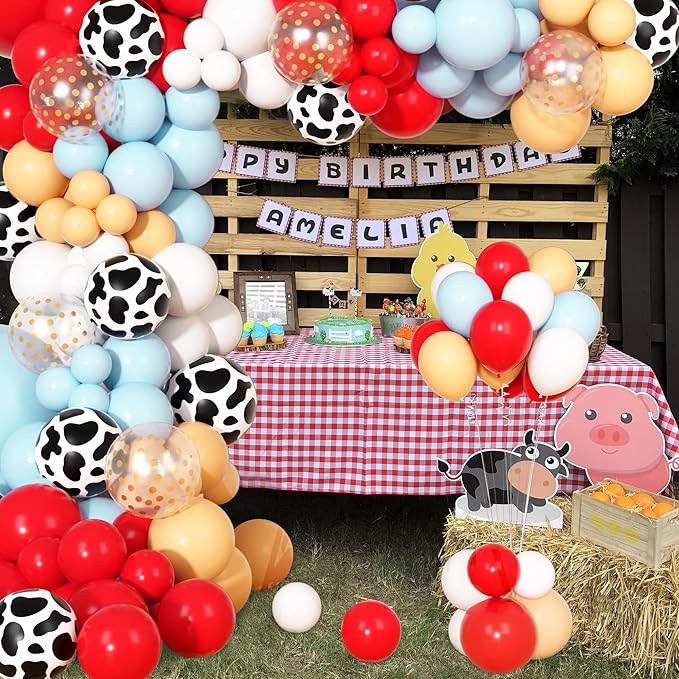 170Pcs Cowboy Western Balloons Arch Garland Kit,Red and Blue Cow Print Balloons for Western Cowboy Cowgirl Farm Animal Themed Baby Shower Birthday Party Decorations Supplies