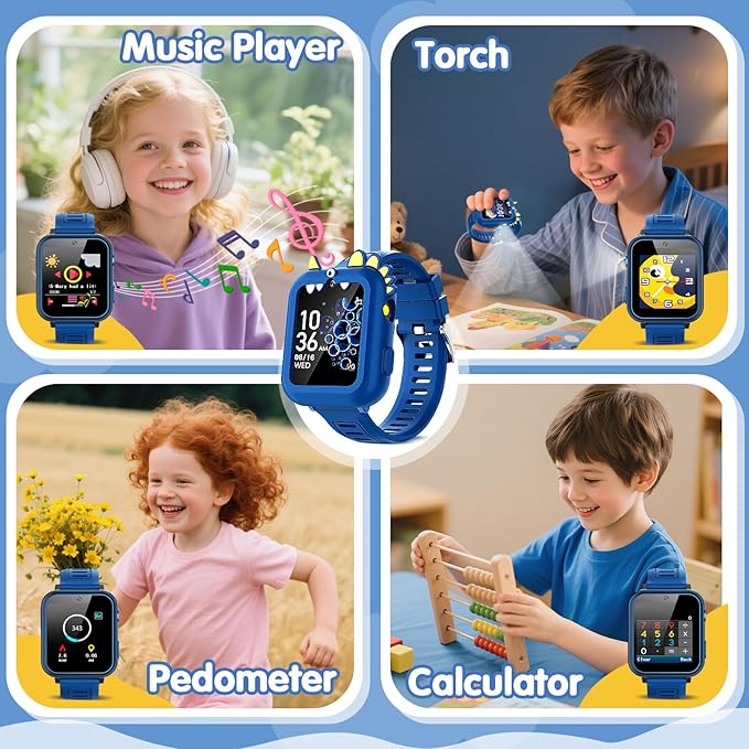 Kids Smart Watch Boys Gift Age 3-12 with 39 Games Alarm Clock Camera Video Music Player Pedometer Flashlight 12/24 hr HD Touch Screen Kids Watch Birthday Boys Gift Toys for 4 5 6 7 8 9 10 Years Olds