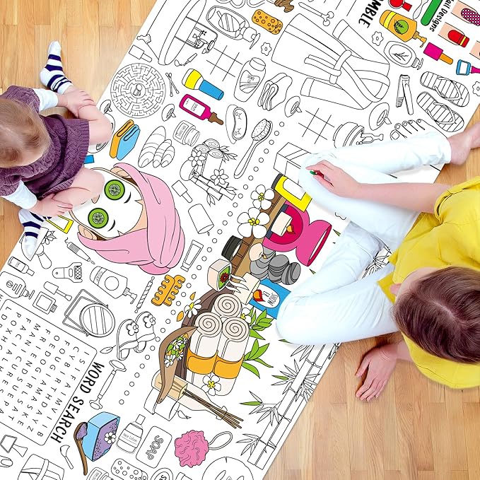 Spa Giant Coloring Poster for Kids Large Coloring Tablecloth Big Paper Sheets Page Spa Theme Table Cloth DIY Activity Game Art Crafts Mat Wall Home Party Decoration Supplies