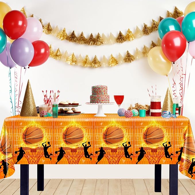 Avezano 3 pcs Basketball Tablecloth Birthday Decorations Plastic Disposable Basketball Party Supplies Sports Themed Large Table Cover, 108 x 54 Inches