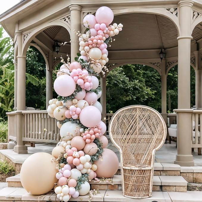 Dusty Pink Balloons, 12 Inch Pastel Baby Light Pink and White Sand Ivory Nude Beige Cream Boho Balloons for Girl Baby Shower Neutral Birthday Boho Party Decorations Wedding Bridal Engagement Backdrop