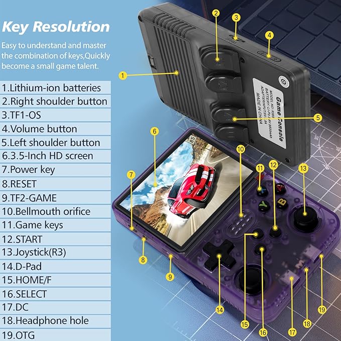 Retro Handheld Game Console Preload 20000+ Games 12+Emulators , Retro Gaming Console 3.5-inch IPS Screen (Lake Blue)
