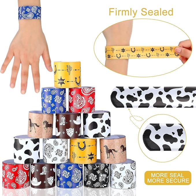 Sosation 96 Pack Western Party Slap Bracelets Cowboy Cowgirl Bracelets Horse Wristbands for Western Themed Parties Birthday Party Favors Supplies Decorations, 8 Styles