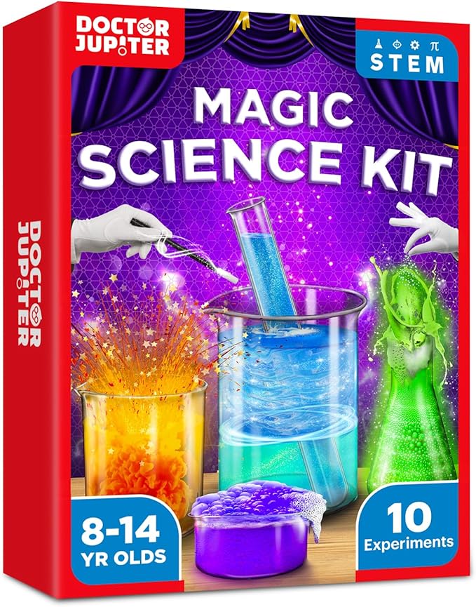 Doctor Jupiter Magic Science Kit, Chemistry Set for Kids Ages 8-10-12-14 | Easter, Birthday Gift Ideas for 8+ Boys and Girls | Toy STEM Kit with 10 Science Experiments, Magic Tricks